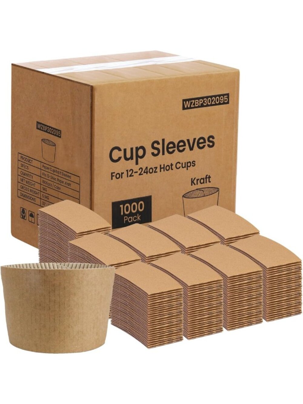 1000 Pack Disposable Kraft Coffee Cup Sleeves - Durable Insulator for Hot & Cold